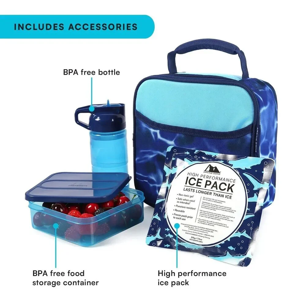 Arctic Zone Lunch Box Combo Thermal Insulation Dark Waters Blue School Lunch Bag